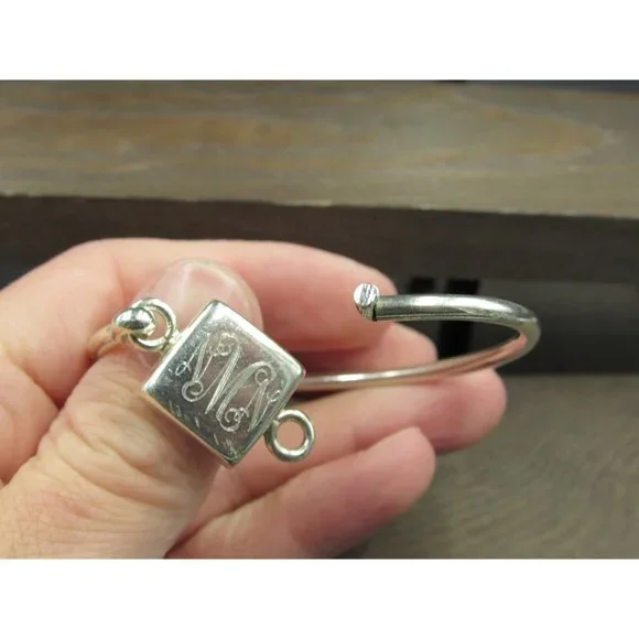 6 Inch Sterling Silver NMN Initials Heavy Bracelet - Picture 2 of 6